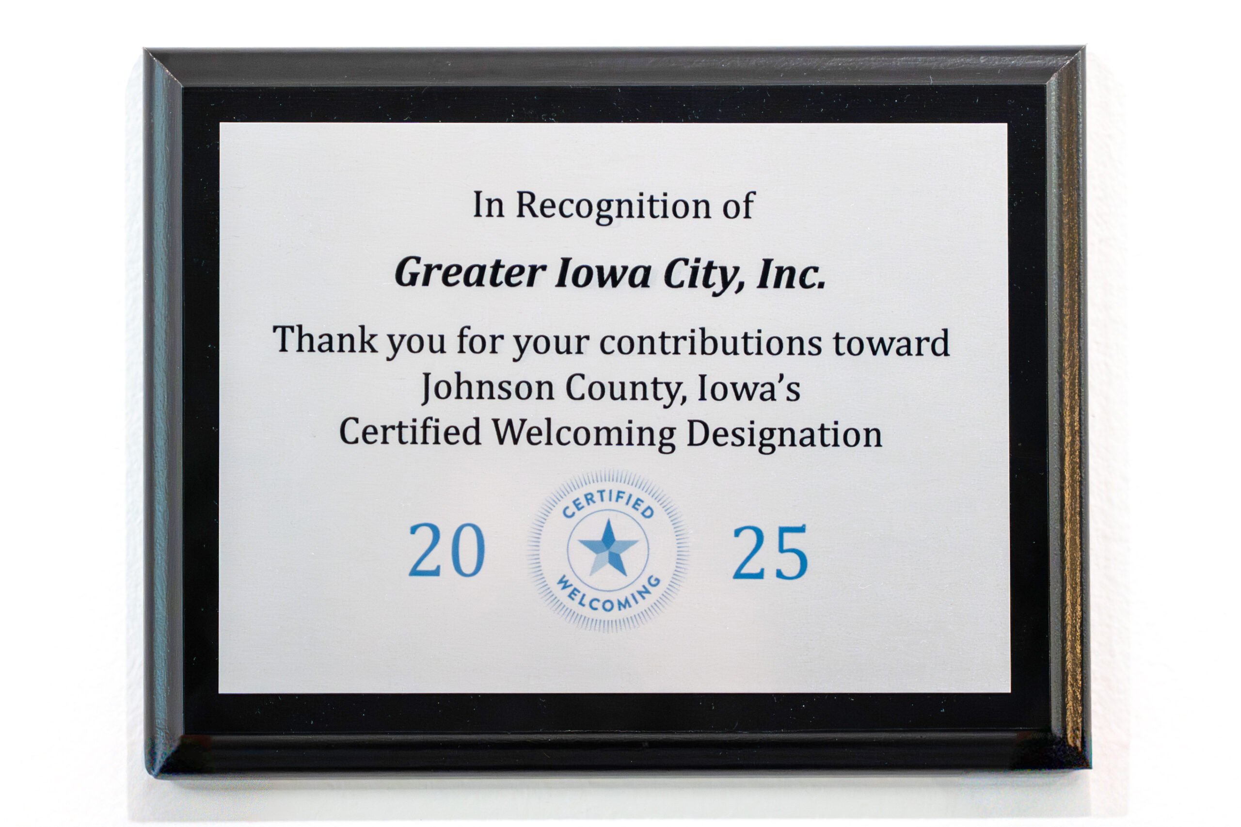 Greater IC - Certified Welcoming Plaque